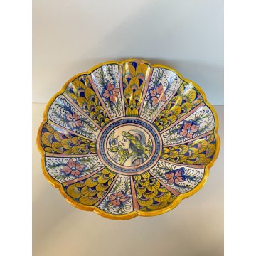 ANTICA ALZATA Gualdo Tadino CERAMICA MAIOLICA LUSTRO ORO BLU 11 cm/h EPOCA '900