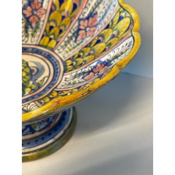 ANTICA ALZATA Gualdo Tadino CERAMICA MAIOLICA LUSTRO ORO BLU 11 cm/h EPOCA '900