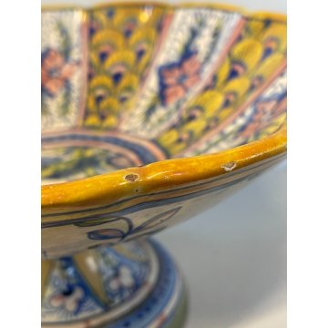 ANTICA ALZATA Gualdo Tadino CERAMICA MAIOLICA LUSTRO ORO BLU 11 cm/h EPOCA '900