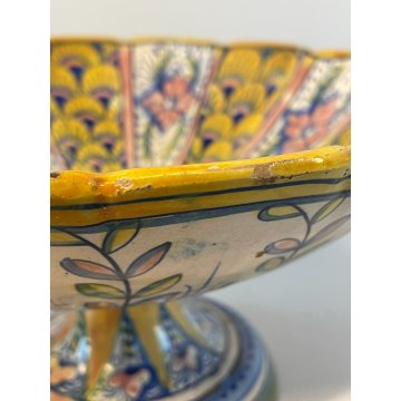 ANTICA ALZATA Gualdo Tadino CERAMICA MAIOLICA LUSTRO ORO BLU 11 cm/h EPOCA '900