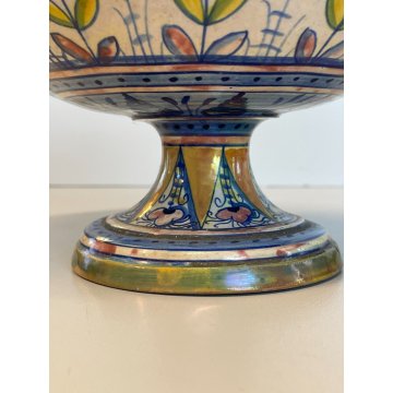 ANTICA ALZATA Gualdo Tadino CERAMICA MAIOLICA LUSTRO ORO BLU 11 cm/h EPOCA '900