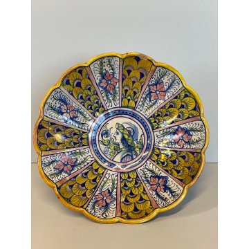 ANTICA ALZATA Gualdo Tadino CERAMICA MAIOLICA LUSTRO ORO BLU 11 cm/h EPOCA '900