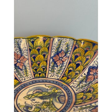 ANTICA ALZATA Gualdo Tadino CERAMICA MAIOLICA LUSTRO ORO BLU 11 cm/h EPOCA '900