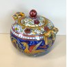 ANTICA TEIERA ZUCCHERIERA Gualdo Tadino CERAMICA MAIOLICA LUSTRO ORO BLU ø 14 cm