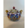 ANTICA TEIERA ZUCCHERIERA Gualdo Tadino CERAMICA MAIOLICA LUSTRO ORO BLU ø 14 cm