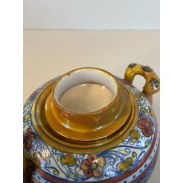 ANTICA TEIERA ZUCCHERIERA Gualdo Tadino CERAMICA MAIOLICA LUSTRO ORO BLU ø 14 cm