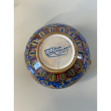 ANTICA TEIERA ZUCCHERIERA Gualdo Tadino CERAMICA MAIOLICA LUSTRO ORO BLU ø 14 cm