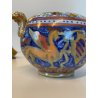 ANTICA TEIERA ZUCCHERIERA Gualdo Tadino CERAMICA MAIOLICA LUSTRO ORO BLU ø 14 cm