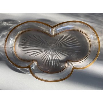 VINTAGE DRESSING TABLE SET 3 Pz VASSOIO BOTTIGLIA VASO VETRO ORO ZECCHINO '40