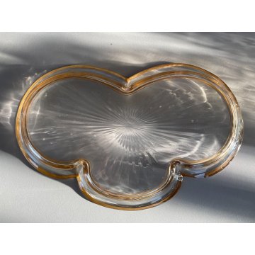 VINTAGE DRESSING TABLE SET 3 Pz VASSOIO BOTTIGLIA VASO VETRO ORO ZECCHINO '40