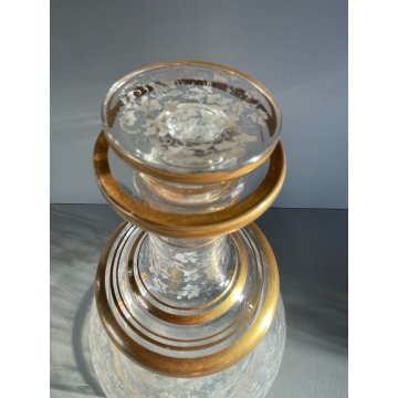 VINTAGE DRESSING TABLE SET 3 Pz VASSOIO BOTTIGLIA VASO VETRO ORO ZECCHINO '40