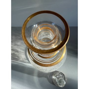 VINTAGE DRESSING TABLE SET 3 Pz VASSOIO BOTTIGLIA VASO VETRO ORO ZECCHINO '40