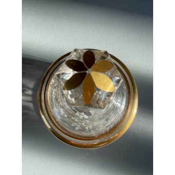 VINTAGE DRESSING TABLE SET 3 Pz VASSOIO BOTTIGLIA VASO VETRO ORO ZECCHINO '40