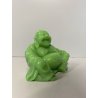 ANTICA SCULTURA BUDDHA MAITREYA PASTA di VETRO VERDE BUDDA CHE RIDE 9,3cm/h '900