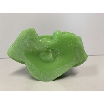 ANTICA SCULTURA BUDDHA MAITREYA PASTA di VETRO VERDE BUDDA CHE RIDE 9,3cm/h '900