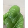 ANTICA SCULTURA BUDDHA MAITREYA PASTA di VETRO VERDE BUDDA CHE RIDE 9,3cm/h '900