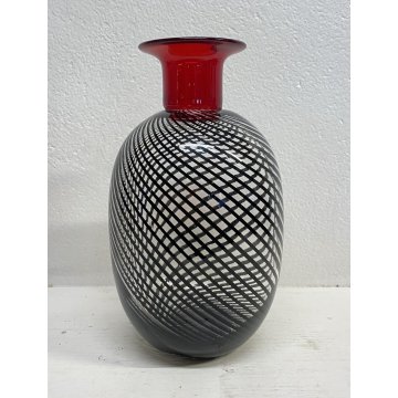 VASO VETRO Murano SPIRALI ROSSO TRASPARENTE ANNI 80 VASE GLASS VINTAGE