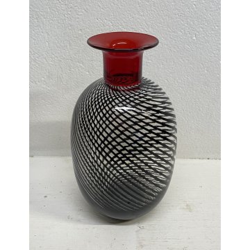 VASO VETRO Murano SPIRALI ROSSO TRASPARENTE ANNI 80 VASE GLASS VINTAGE