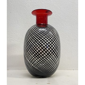 VASO VETRO Murano SPIRALI ROSSO TRASPARENTE ANNI 80 VASE GLASS VINTAGE