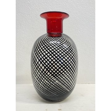 VASO VETRO Murano SPIRALI ROSSO TRASPARENTE ANNI 80 VASE GLASS VINTAGE