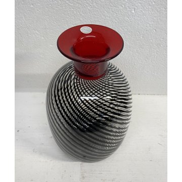 VASO VETRO Murano SPIRALI ROSSO TRASPARENTE ANNI 80 VASE GLASS VINTAGE