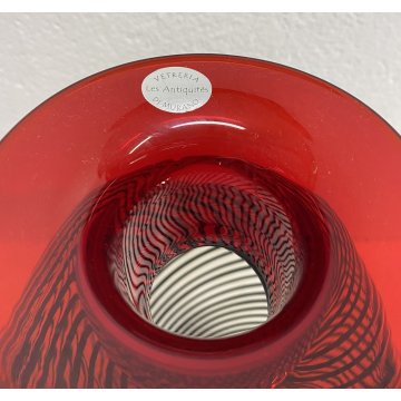 VASO VETRO Murano SPIRALI ROSSO TRASPARENTE ANNI 80 VASE GLASS VINTAGE