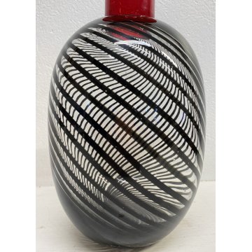 VASO VETRO Murano SPIRALI ROSSO TRASPARENTE ANNI 80 VASE GLASS VINTAGE