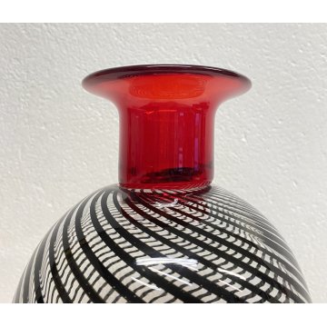 VASO VETRO Murano SPIRALI ROSSO TRASPARENTE ANNI 80 VASE GLASS VINTAGE