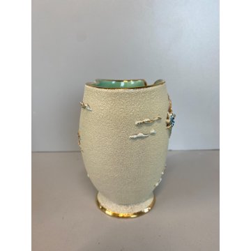 VASO CERAMICA VINTAGE APA Lina Poggi ALBISOLA PESCI ONDE VERDE 14 cm/h '50s