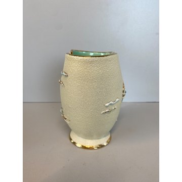 VASO CERAMICA VINTAGE APA Lina Poggi ALBISOLA PESCI ONDE VERDE 14 cm/h '50s