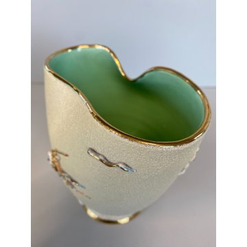 VASO CERAMICA VINTAGE APA Lina Poggi ALBISOLA PESCI ONDE VERDE 14 cm/h '50s