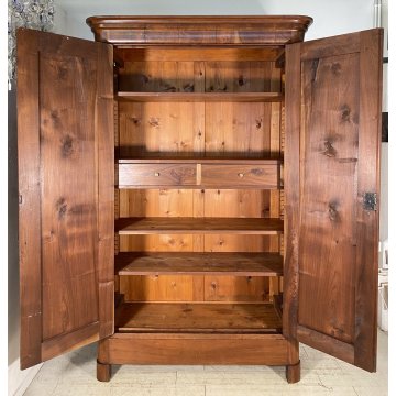 ANTICO ARMADIO CAPPUCCINO GUARDAROBA 1800 LEGNO MASSELLO NOCE 2 ANTE OLD SEGRETO
