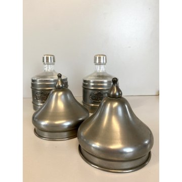 VINTAGE SET BARATTOLI Peltro INTERNO VETRO DECANTER ALCOLICI Whisky Cognac '60