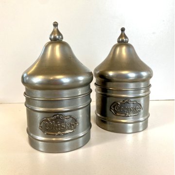 VINTAGE SET BARATTOLI Peltro INTERNO VETRO DECANTER ALCOLICI Whisky Cognac '60
