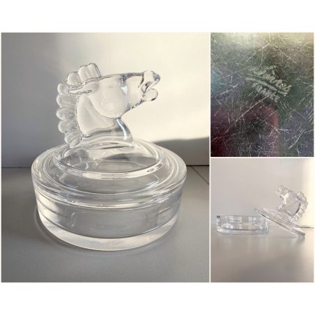SCATOLA ROTONDA CON COPERCHIO CRISTALLO Sevres CRYSTAL BOX+LID HORSE HEAD ø15 cm
