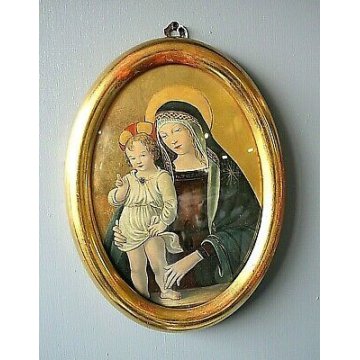  ANTICO DIPINTO OLIO su RAME OVALE RAMINO RITRATTO GESU' BAMBINO MARIA MADRE 900