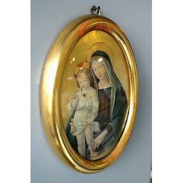  ANTICO DIPINTO OLIO su RAME OVALE RAMINO RITRATTO GESU' BAMBINO MARIA MADRE 900