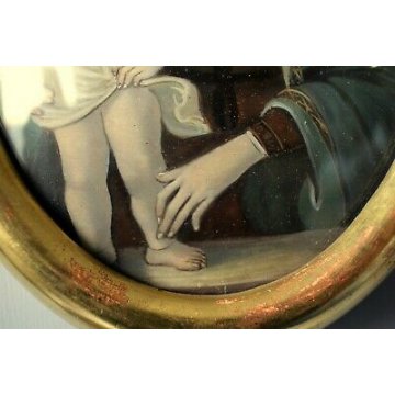  ANTICO DIPINTO OLIO su RAME OVALE RAMINO RITRATTO GESU' BAMBINO MARIA MADRE 900
