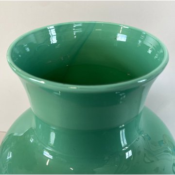 VASO VINTAGE VETRO MURANO VERDE VENEZIANO Venini '84 FIRMATO ø 22x27cm/h
