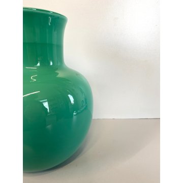 VASO VINTAGE VETRO MURANO VERDE VENEZIANO Venini '84 FIRMATO ø 22x27cm/h