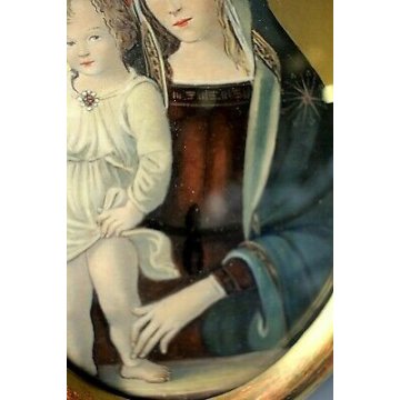  ANTICO DIPINTO OLIO su RAME OVALE RAMINO RITRATTO GESU' BAMBINO MARIA MADRE 900