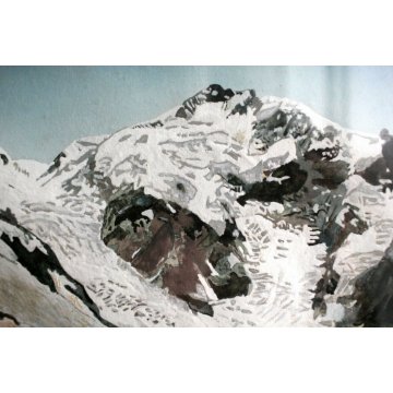 QUADRO ACQUERELLO Nardini Riccardo PAESAGGIO MONTAGNA BERNINA PASCOLO 1941 firma