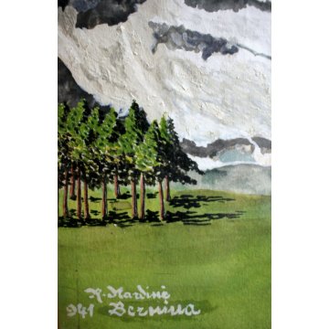 QUADRO ACQUERELLO Nardini Riccardo PAESAGGIO MONTAGNA BERNINA PASCOLO 1941 firma
