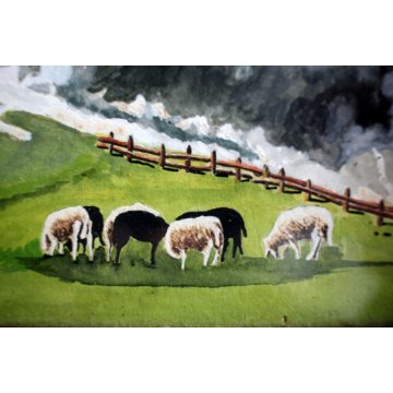 QUADRO ACQUERELLO Nardini Riccardo PAESAGGIO MONTAGNA BERNINA PASCOLO 1941 firma