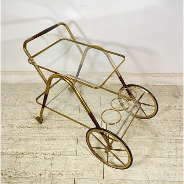 ANTICO CARRELLO BAR DESIGN PORTAVIVANDE ANNI 50 LEGNO OTTONE CARRELLINO VASSOIO