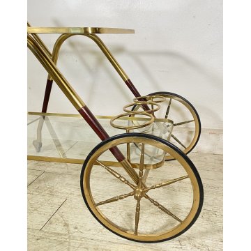 ANTICO CARRELLO BAR DESIGN PORTAVIVANDE ANNI 50 LEGNO OTTONE CARRELLINO VASSOIO