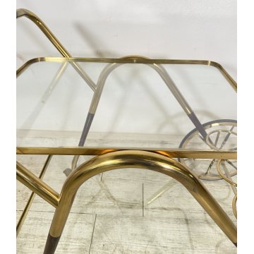 ANTICO CARRELLO BAR DESIGN PORTAVIVANDE ANNI 50 LEGNO OTTONE CARRELLINO VASSOIO