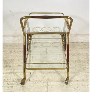 ANTICO CARRELLO BAR DESIGN PORTAVIVANDE ANNI 50 LEGNO OTTONE CARRELLINO VASSOIO