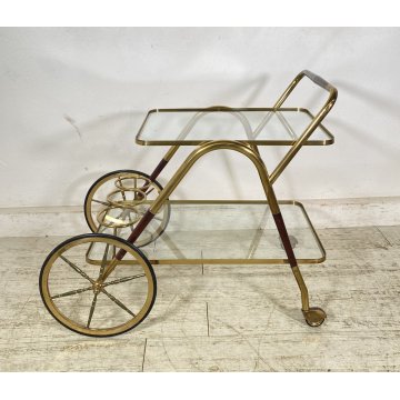 ANTICO CARRELLO BAR DESIGN PORTAVIVANDE ANNI 50 LEGNO OTTONE CARRELLINO VASSOIO