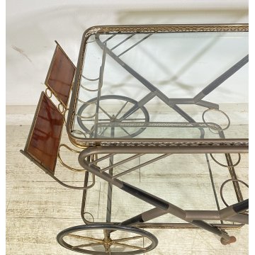 ANTICO CARRELLO BAR DESIGN PORTAVIVANDE ANNI 50 LEGNO OTTONE CARRELLINO VASSOIO